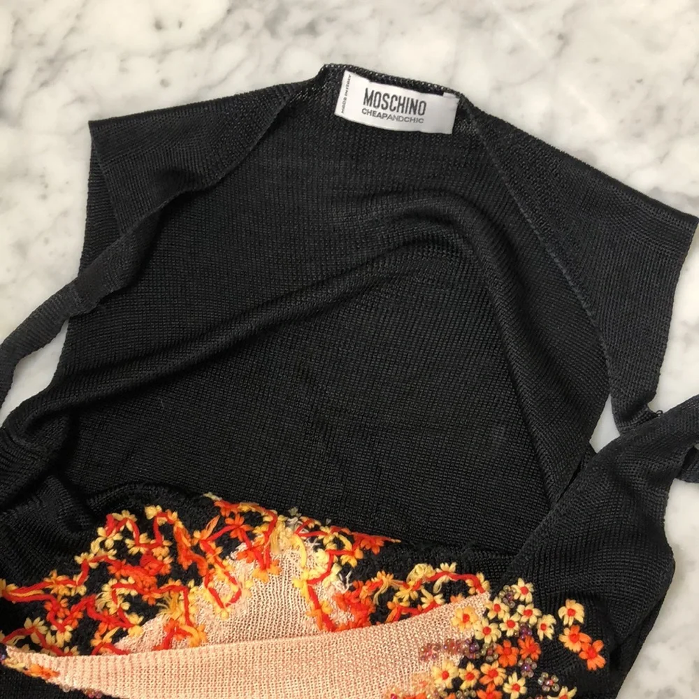 MOSCHINO Embroidered Black Tank Top Size 6 - Picture 12 of 15